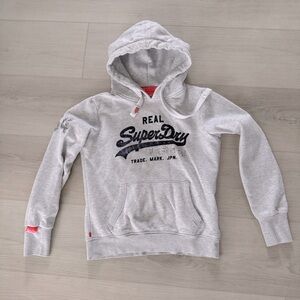Superdry Sequin Vintage Look Cozy Hoodie Hooded Sweatshirt Heather Grey M